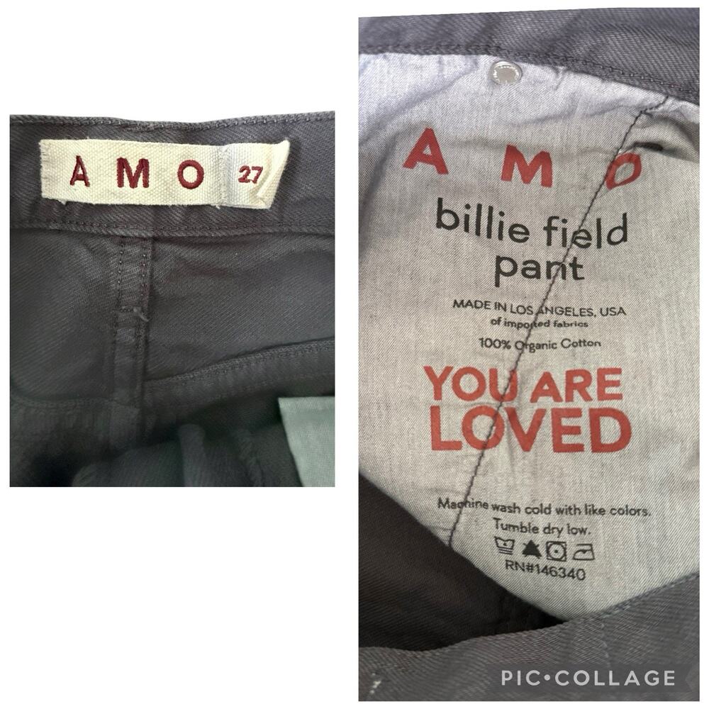 AMO Billie Field Pant Wide Straight Leg Utilitarian Organic Cotton Gray Size 27 - Picture 8 of 8